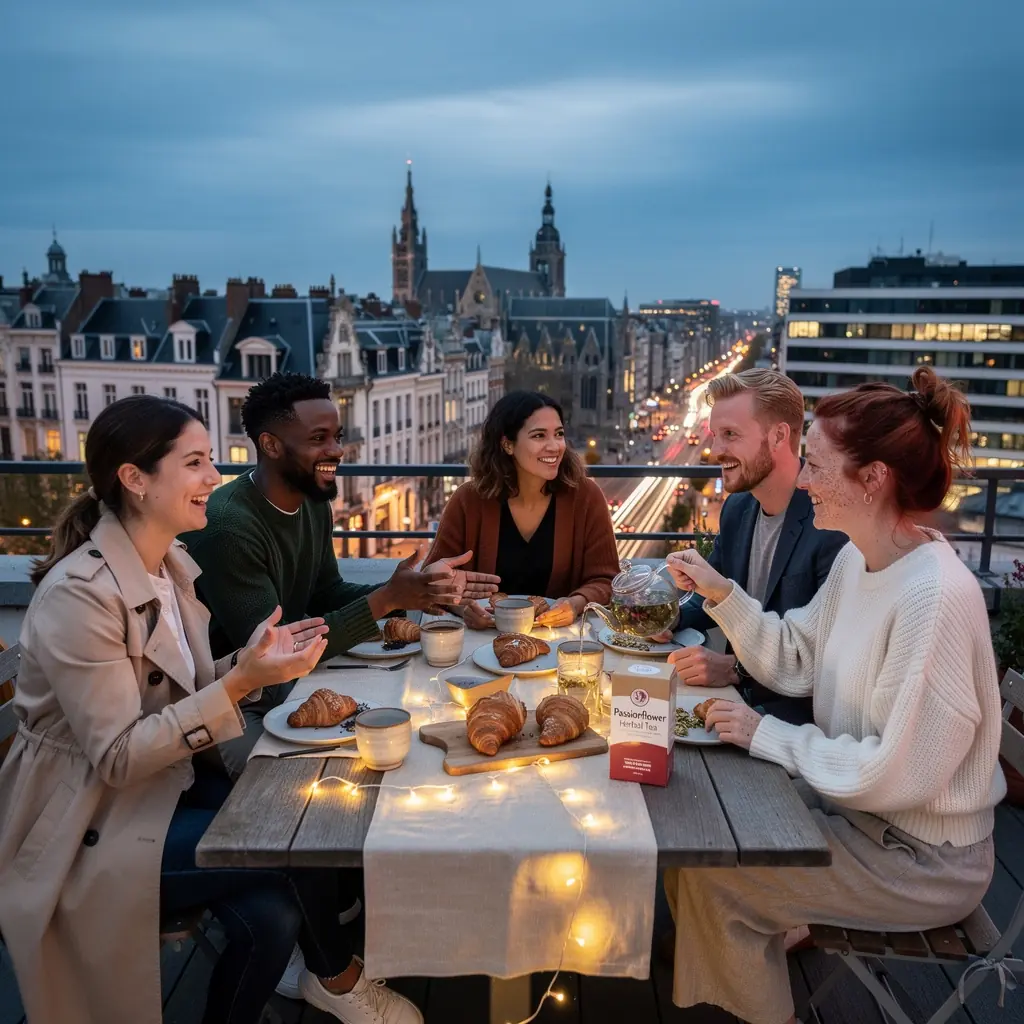 ThГ© de passiflore servi avec des biscuits faits maison sur une table en bois.